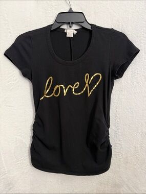 Black 'Love' Graphic Tee with Gold Script